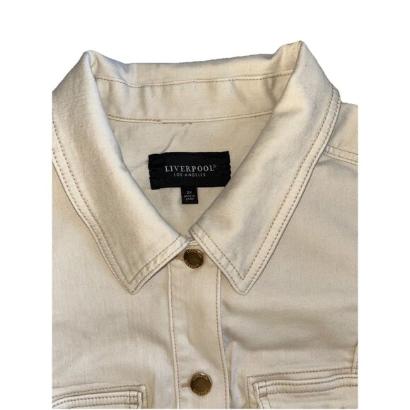 Liverpool LA Classic Stretch Denim Jean Jacket Women's Size 2X Beige Fall Layers - Picture 5 of 8